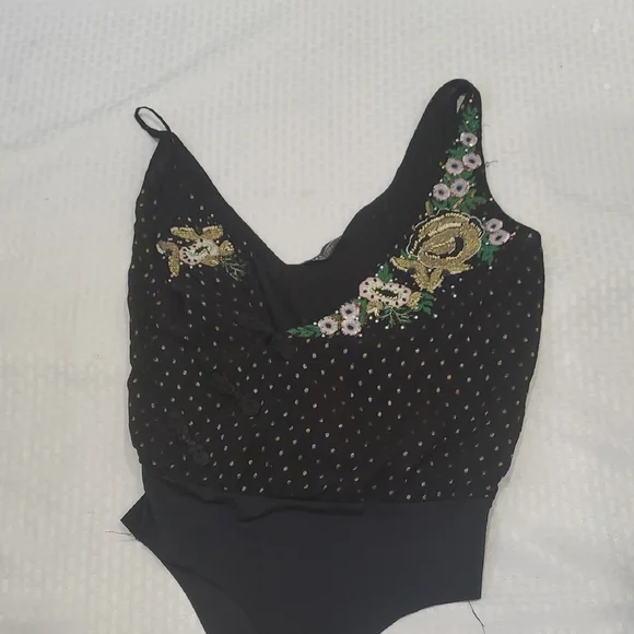 Zara Black Sleeveless Bodysuit with Green Embellishments Sz M - Picture 11 of 13
